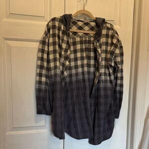 Plaid Hooded Women's Top - Black and Gray